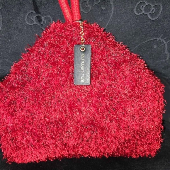 Shu Uemura Handbags - Shu Uemura Original Red Fluffy Pouch Novelty Sparkle Makeup Red Plush